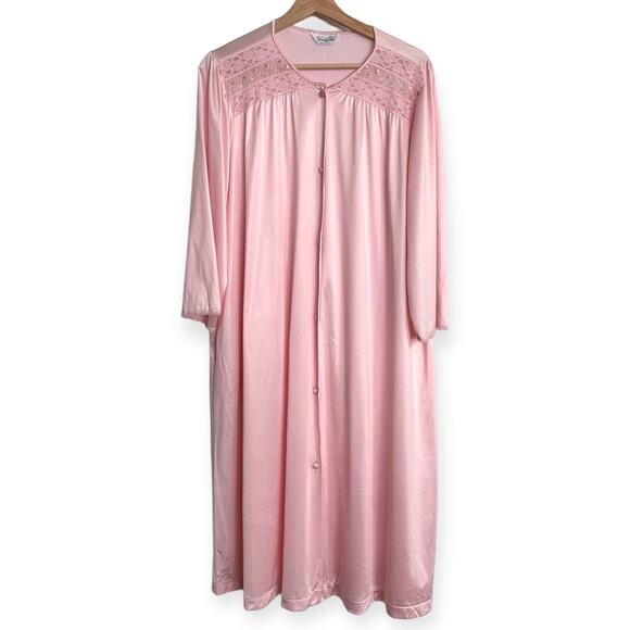 Vintage Vanity Fair Lace Trimmed Embroidered Nightgown Housecoat Robe Women's L - Picture 1 of 10